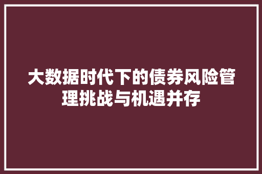 大数据时代下的债券风险管理挑战与机遇并存 大数据时代下的债券风险管理挑战与机遇并存