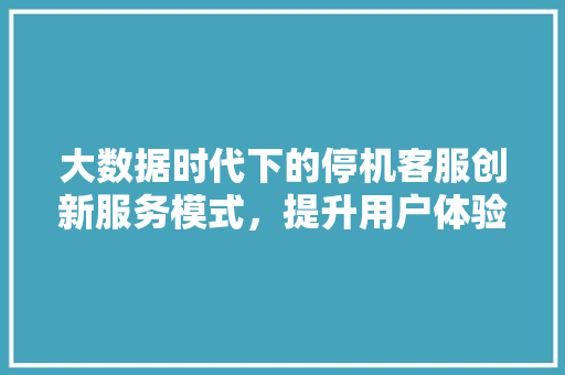 大数据时代下的停机客服创新服务模式,提升用户体验 大数据时代下的停机客服创新服务模式,提升用户体验