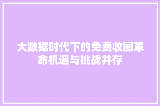 大数据时代下的免费收图革命机遇与挑战并存