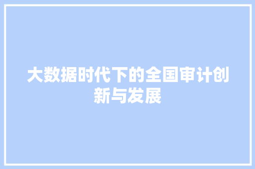 大数据时代下的全国审计创新与发展