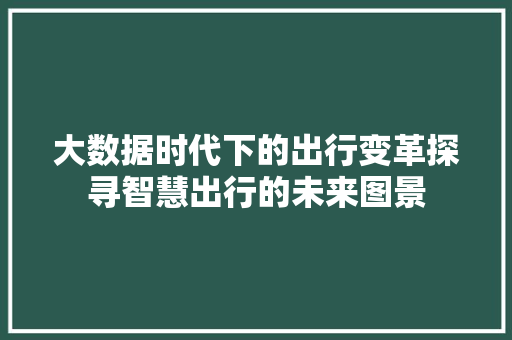大数据时代下的出行变革探寻智慧出行的未来图景