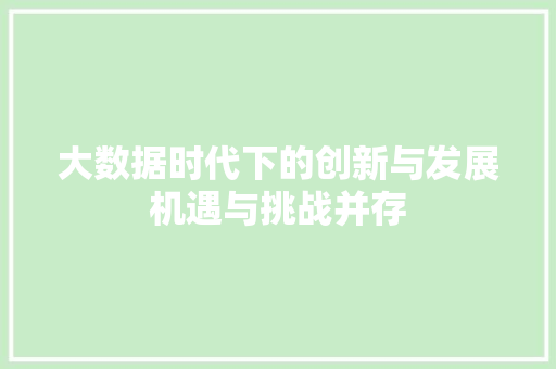 大数据时代下的创新与发展机遇与挑战并存
