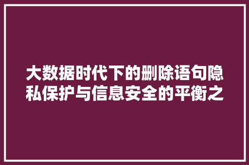 大数据时代下的删除语句隐私保护与信息安全的平衡之路 操作系统