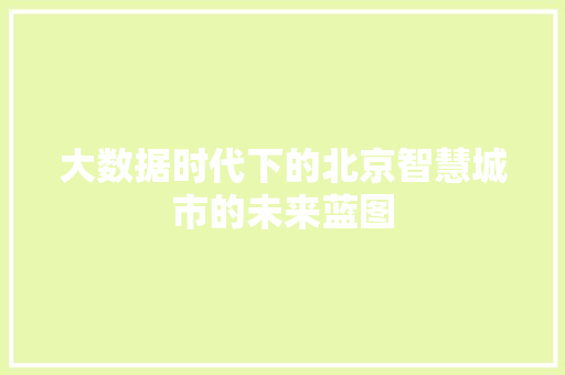 大数据时代下的北京智慧城市的未来蓝图 大数据时代下的北京智慧城市的未来蓝图