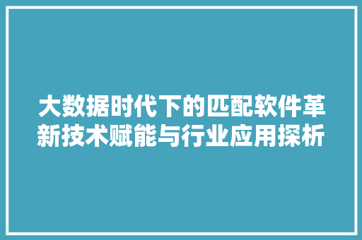 大数据时代下的匹配软件革新技术赋能与行业应用探析 大数据时代下的匹配软件革新技术赋能与行业应用探析