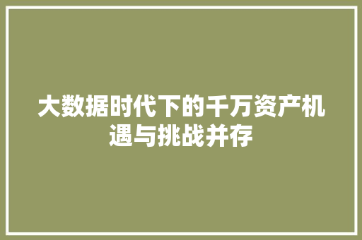 大数据时代下的千万资产机遇与挑战并存 大数据时代下的千万资产机遇与挑战并存