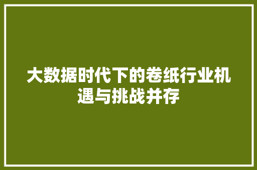 大数据时代下的卷纸行业机遇与挑战并存