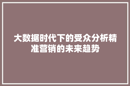 大数据时代下的受众分析精准营销的未来趋势