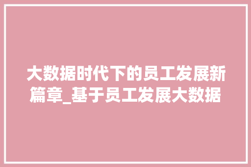大数据时代下的员工发展新篇章_基于员工发展大数据的分析与探索