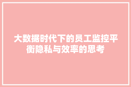 大数据时代下的员工监控平衡隐私与效率的思考