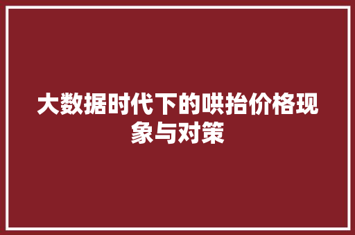 大数据时代下的哄抬价格现象与对策