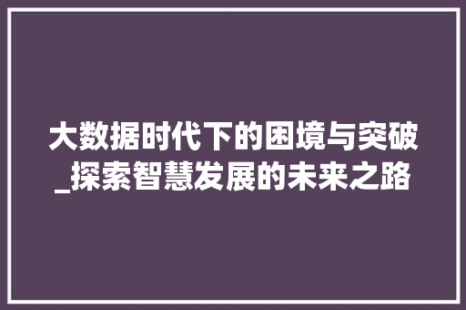 大数据时代下的困境与突破_探索智慧发展的未来之路