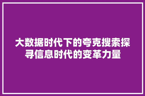 大数据时代下的夸克搜索探寻信息时代的变革力量