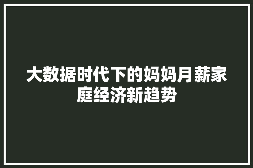 大数据时代下的妈妈月薪家庭经济新趋势 电脑配置