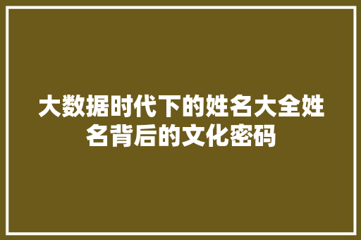 大数据时代下的姓名大全姓名背后的文化密码 大数据时代下的姓名大全姓名背后的文化密码