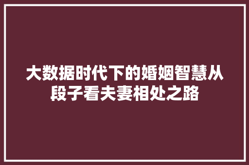 大数据时代下的婚姻智慧从段子看夫妻相处之路