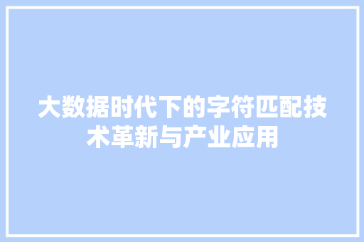 大数据时代下的字符匹配技术革新与产业应用