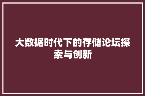 大数据时代下的存储论坛探索与创新