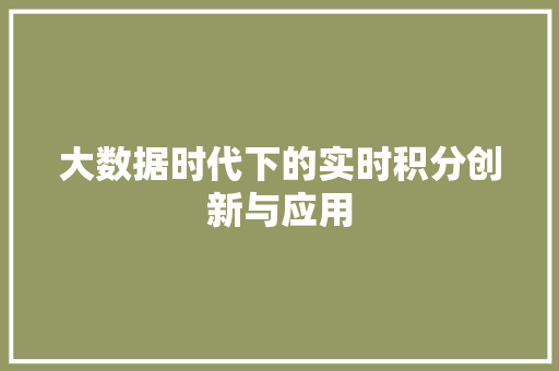 大数据时代下的实时积分创新与应用 操作系统 大数据时代下的实时积分创新与应用 操作系统