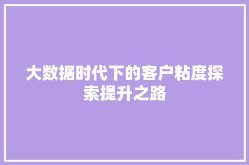 大数据时代下的客户粘度探索提升之路