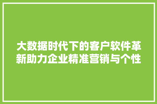 大数据时代下的客户软件革新助力企业精准营销与个性化服务 电脑配置 大数据时代下的客户软件革新助力企业精准营销与个性化服务 电脑配置