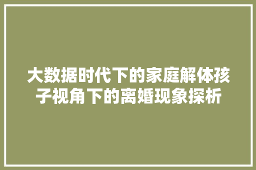 大数据时代下的家庭解体孩子视角下的离婚现象探析