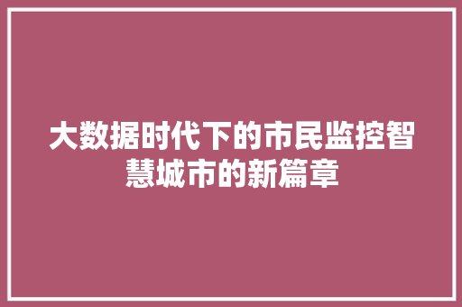 大数据时代下的市民监控智慧城市的新篇章