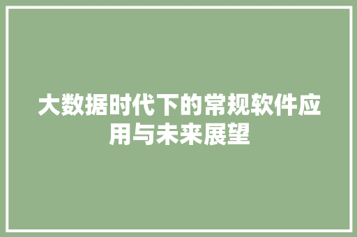大数据时代下的常规软件应用与未来展望