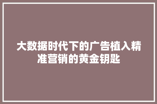 大数据时代下的广告植入精准营销的黄金钥匙
