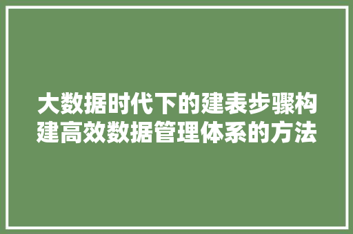 大数据时代下的建表步骤构建高效数据管理体系的方法与思考