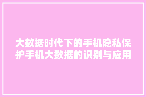 大数据时代下的手机隐私保护手机大数据的识别与应用