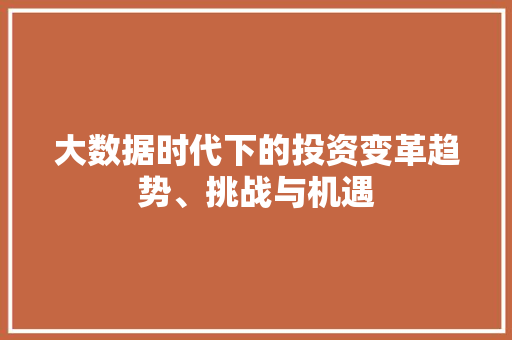 大数据时代下的投资变革趋势、挑战与机遇