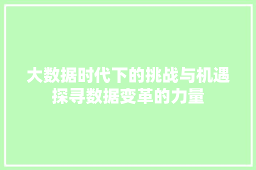 大数据时代下的挑战与机遇探寻数据变革的力量