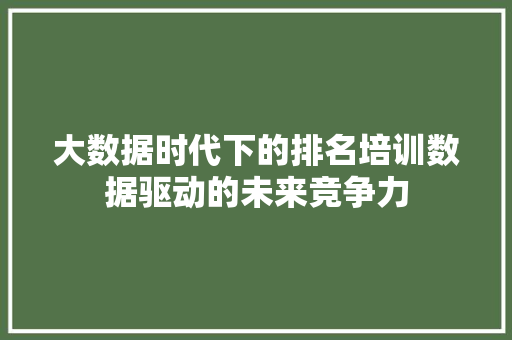 大数据时代下的排名培训数据驱动的未来竞争力 网络技术 大数据时代下的排名培训数据驱动的未来竞争力 网络技术