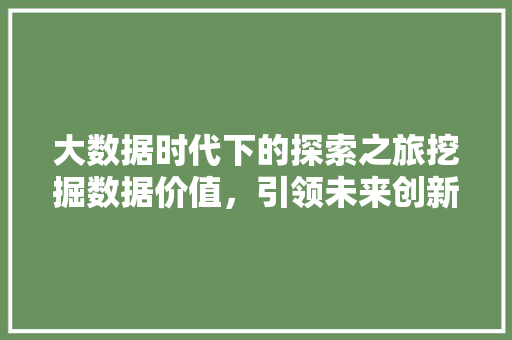 大数据时代下的探索之旅挖掘数据价值，引领未来创新 电脑故障维修