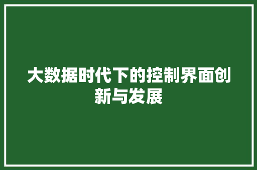 大数据时代下的控制界面创新与发展 编程语言