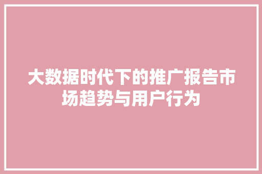 大数据时代下的推广报告市场趋势与用户行为