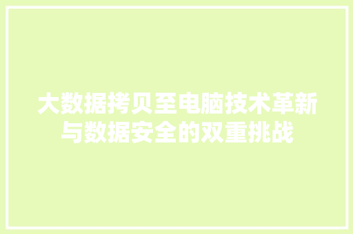 大数据拷贝至电脑技术革新与数据安全的双重挑战