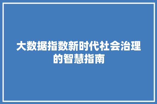 大数据指数新时代社会治理的智慧指南