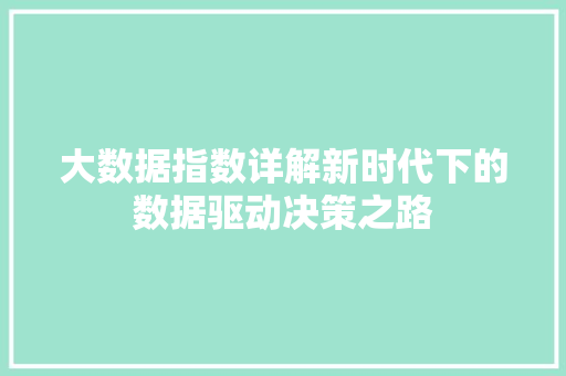 大数据指数详解新时代下的数据驱动决策之路