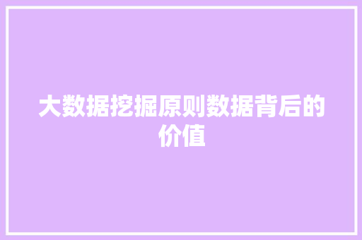 大数据挖掘原则数据背后的价值 大数据挖掘原则数据背后的价值