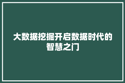 大数据挖掘开启数据时代的智慧之门