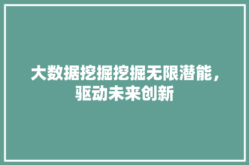 大数据挖掘挖掘无限潜能,驱动未来创新 大数据挖掘挖掘无限潜能,驱动未来创新