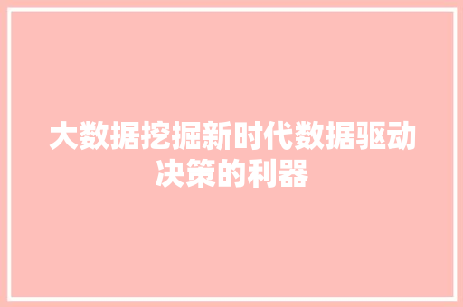 大数据挖掘新时代数据驱动决策的利器 大数据挖掘新时代数据驱动决策的利器