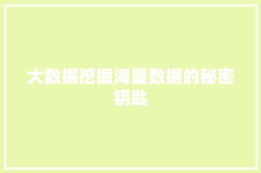 大数据挖掘海量数据的秘密钥匙 大数据挖掘海量数据的秘密钥匙