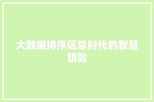 大数据排序信息时代的智慧钥匙