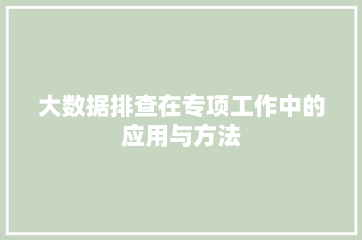 大数据排查在专项工作中的应用与方法 编程语言