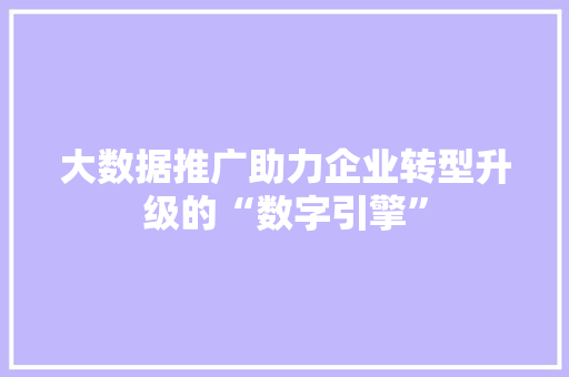 大数据推广助力企业转型升级的“数字引擎” 操作系统