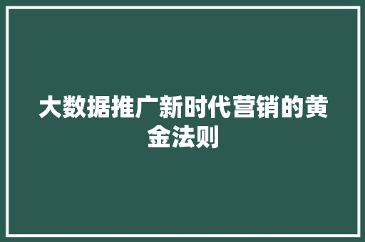 大数据推广新时代营销的黄金法则 网络技术