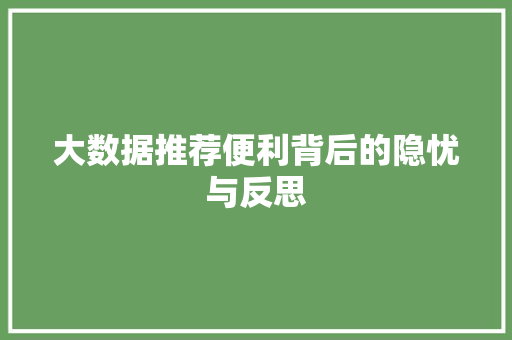 大数据推荐便利背后的隐忧与反思 大数据推荐便利背后的隐忧与反思